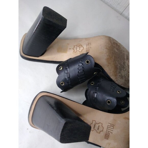 Pelle Moda Sandals Women's Sz 8 Black Open Toe Shoes Strappy Chunky Heel Grommet - Picture 7 of 8